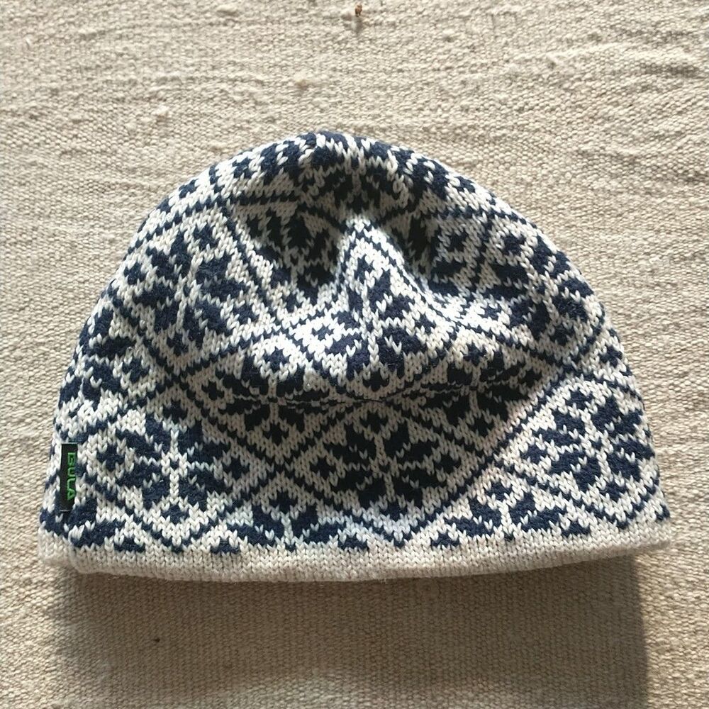 Bula Beanie Hat Unisex Blue White Fair Isle 100%Wool Lined Canada Outdoors